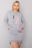 Grey Melange Plus Size Dress with Long Sleeves & Pocket