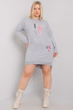 Grey Melange Plus Size Dress with Long Sleeves & Pocket