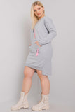 Grey Melange Plus Size Dress with Long Sleeves & Pocket