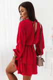 Elegant Oversize V-Neck Dress with Frill Layers