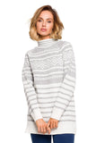 Cozy Winter Half-Zip Sweater with Stripes and Motif