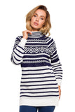 Cozy Half-Zip Sweater with Winter Motif and Side Slits