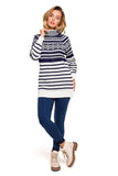 Cozy Half-Zip Sweater with Winter Motif and Side Slits