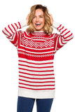 Cozy Half-Zip Sweater with Winter Motif and Side Slits