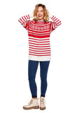 Cozy Half-Zip Sweater with Winter Motif and Side Slits