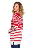 Cozy Half-Zip Sweater with Winter Motif and Side Slits