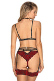 Elegant Lace Three-Piece Lingerie Set in Red Wine