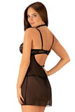 Sensual Black Lace and Tulle Nightgown with Thong Set