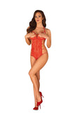 Red Lace Open Cup Bodysuit with Adjustable Straps