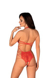 Red Lace Open Cup Bodysuit with Adjustable Straps
