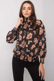 Floral Long Sleeve Blouse in Black and Camel