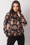 Floral Long Sleeve Blouse in Black and Camel