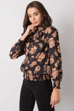Floral Long Sleeve Blouse in Black and Camel