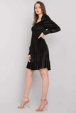 Elegant Black Velour Dress with Frill and Long Sleeves