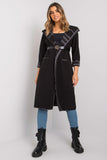 Stylish Black Hooded Coat with Belt and Slip Pockets