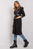Stylish Black Hooded Coat with Belt and Slip Pockets