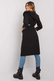 Stylish Black Hooded Coat with Belt and Slip Pockets
