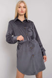 Graphite Long Sleeve Button-Down Dress with Belt