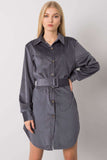 Graphite Long Sleeve Button-Down Dress with Belt