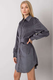 Graphite Long Sleeve Button-Down Dress with Belt