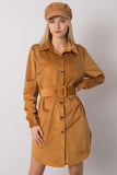 Camel Long Sleeve Button-Down Dress with Belt