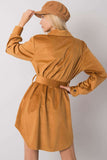 Camel Long Sleeve Button-Down Dress with Belt