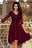 Asymmetrical Plum Dress with Lace and 3/4 Sleeves