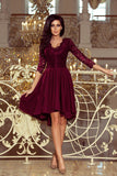 Asymmetrical Plum Dress with Lace and 3/4 Sleeves