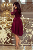 Asymmetrical Plum Dress with Lace and 3/4 Sleeves