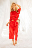 Chic Satin Patong Set with Bow-Tie Belt & 3/4 Pants