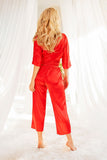 Chic Satin Patong Set with Bow-Tie Belt & 3/4 Pants