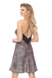 Tempting Satin Nightgown with Lace & Cat Pattern