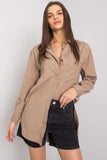 Beige Buttoned Long Sleeve Women's Extended Shirt