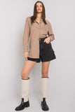 Beige Buttoned Long Sleeve Women's Extended Shirt