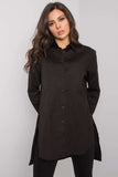 Extended Cut Black Cotton Shirt with Long Sleeves