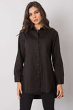 Extended Cut Black Cotton Shirt with Long Sleeves
