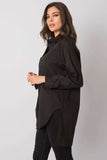 Extended Cut Black Cotton Shirt with Long Sleeves