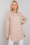 Beige Extended Cut Cotton Shirt with Long Sleeves