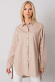 Beige Extended Cut Cotton Shirt with Long Sleeves