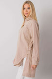 Beige Extended Cut Cotton Shirt with Long Sleeves