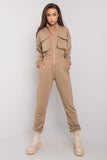 Dark Beige Cotton Zip-Up Jumpsuit for Everyday Wear