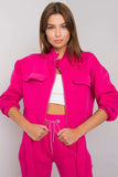 Fuchsia Zippered Ladies Sweatshirt with Pockets & Tie Waist