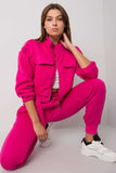 Fuchsia Zippered Ladies Sweatshirt with Pockets & Tie Waist