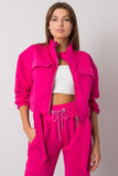 Fuchsia Zippered Ladies Sweatshirt with Pockets & Tie Waist