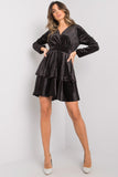 Elegant Black Long Sleeve Velour Dress with Tied Back