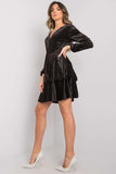 Elegant Black Long Sleeve Velour Dress with Tied Back