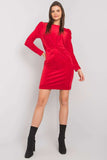 Red Fitted Velour Dress with Long Sleeves