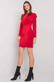 Red Fitted Velour Dress with Long Sleeves
