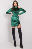 Dark Green Velour Dress with Slit and Exposed Shoulder