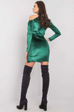 Dark Green Velour Dress with Slit and Exposed Shoulder